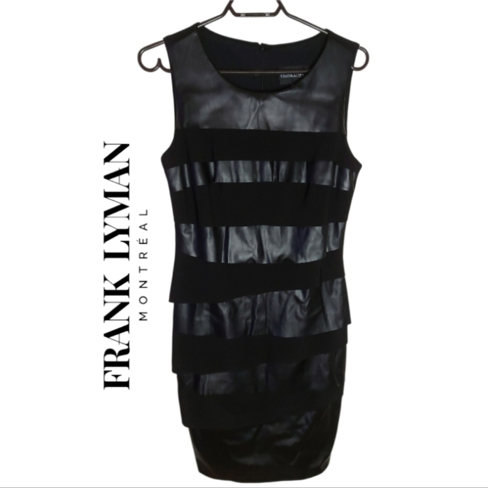 Frank Lyman Black Faux Leather Layered Dress